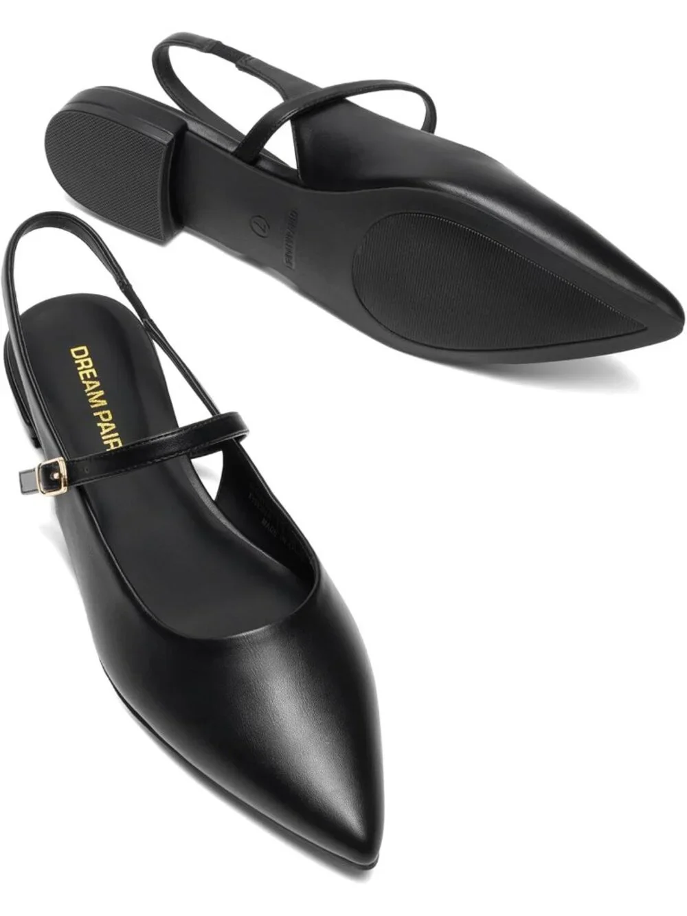 Dream Pairs Women's Black Pointed Toe Slingback Dressy Mary Jane Ballet Flats